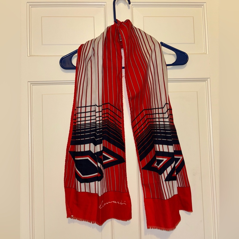 Leonardi Red White Blue Geometric Scarf stripes elegant party travel winter work